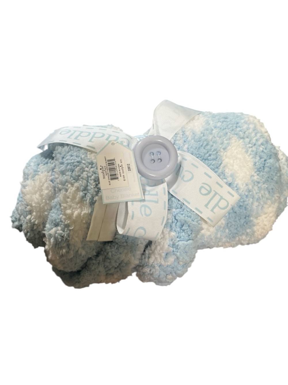Mud Pie - Cuddle Plush Baby Blanket in Light Blue & White NWT